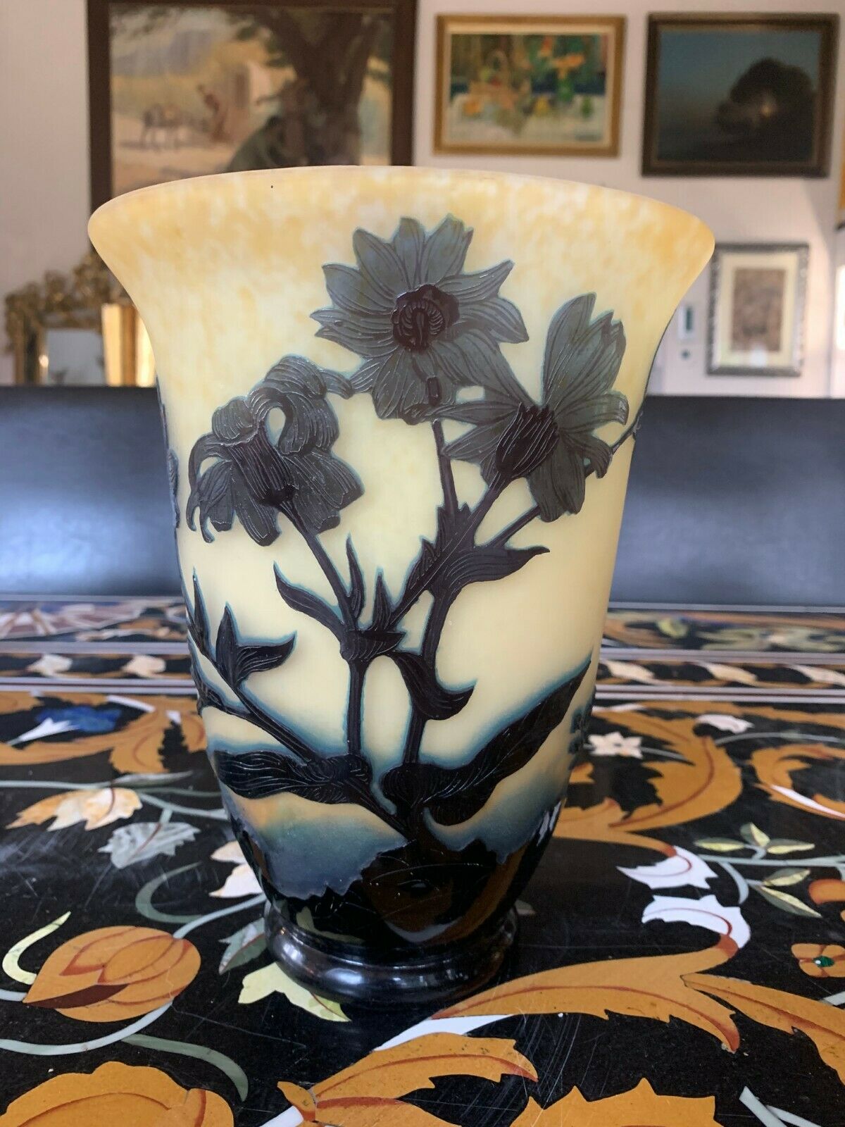 Grand Vase Par André Delatte, Nancy. 'chrysanthèmes' Vers 1920