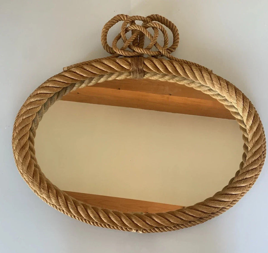Grand Miroir Ancien ovale en corde Audoux & Minet 1950