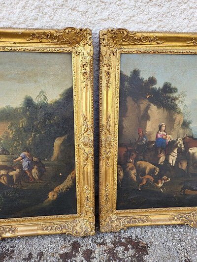 Paire de Tableaux – Peintures du XIXᵉ Siècle – Avec Cadres Dorés