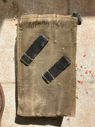 Authentique Étui Porte-Chargeurs Chargeurs Allemand Mp.38u.40 Toile Kaki Ww2