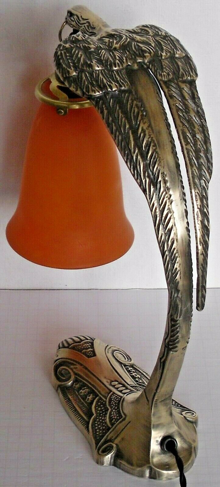 Lampe De Table Art Deco Nouveau Bronze Aigle Tulipe Pâte De Verre