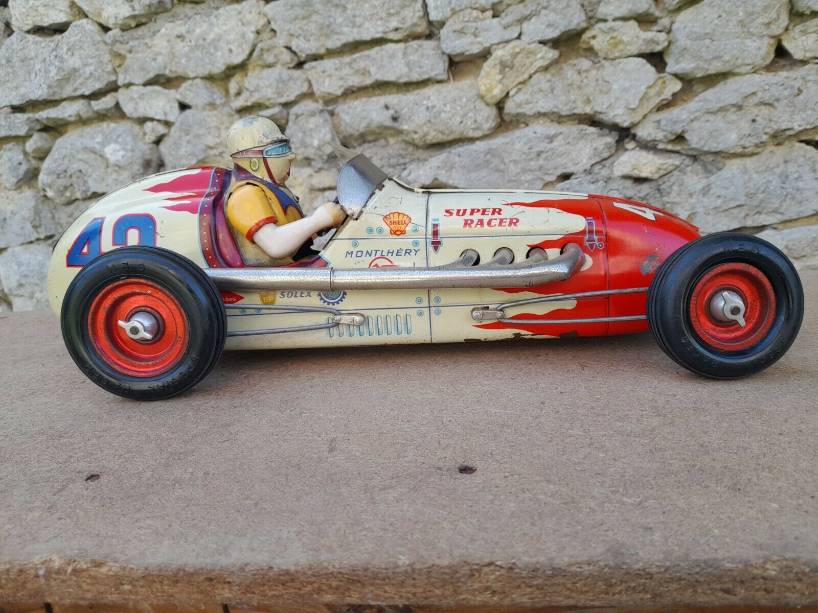 Voiture Gem Super Racer Montlhery En Tôle Des Années 50 A Friction