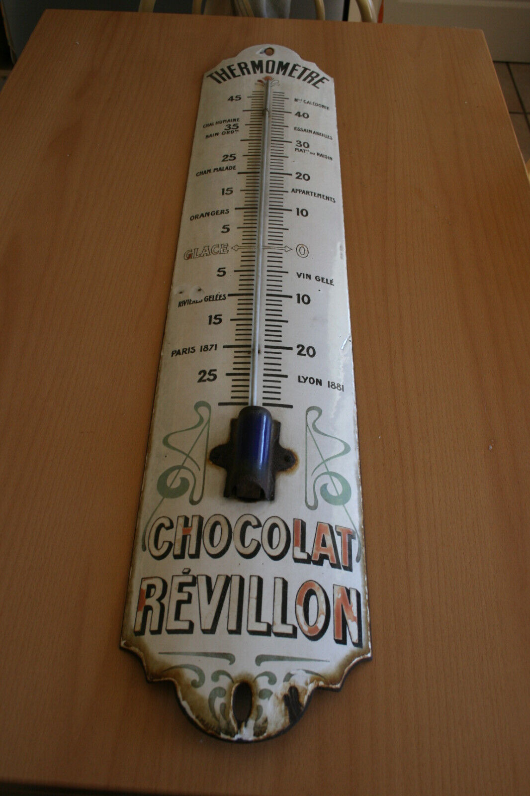 Ancienne Plaque émaillée Publicitaire Thermométre CHOCOLAT REVILLON