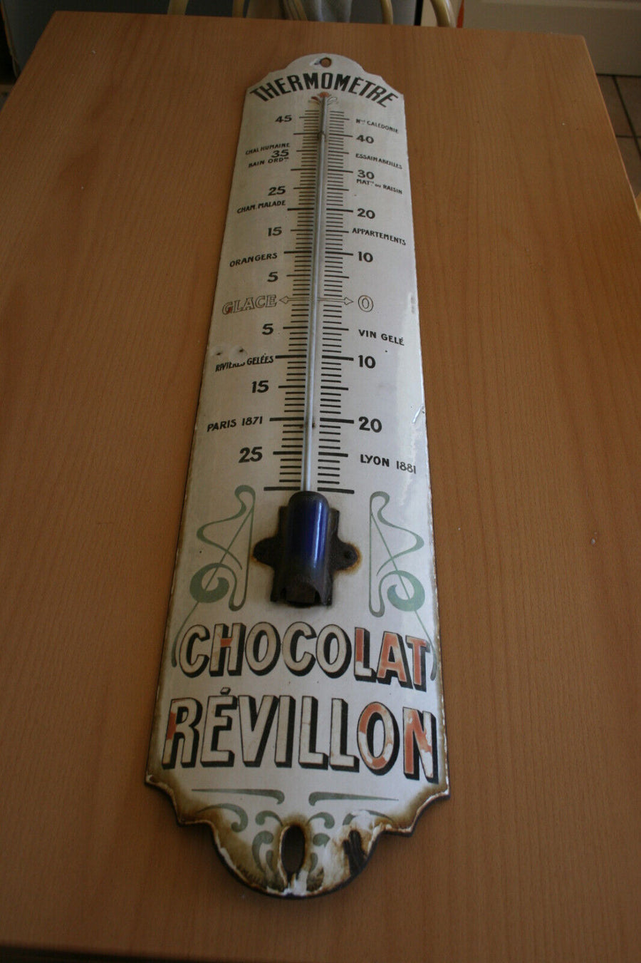 Ancienne Plaque émaillée Publicitaire Thermométre CHOCOLAT REVILLON