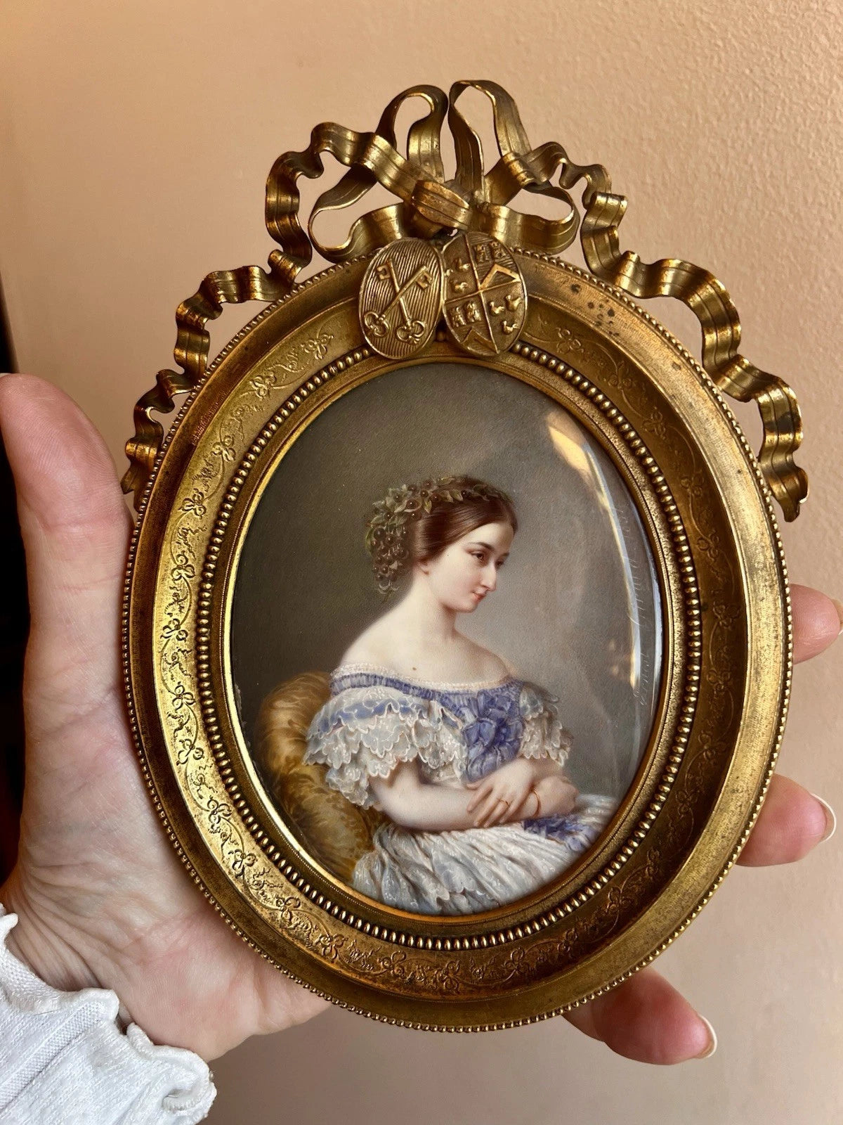 ERNEST GIRARD 1854 Exceptionnel Portrait Miniature Marie Sophie De Saint Priest
