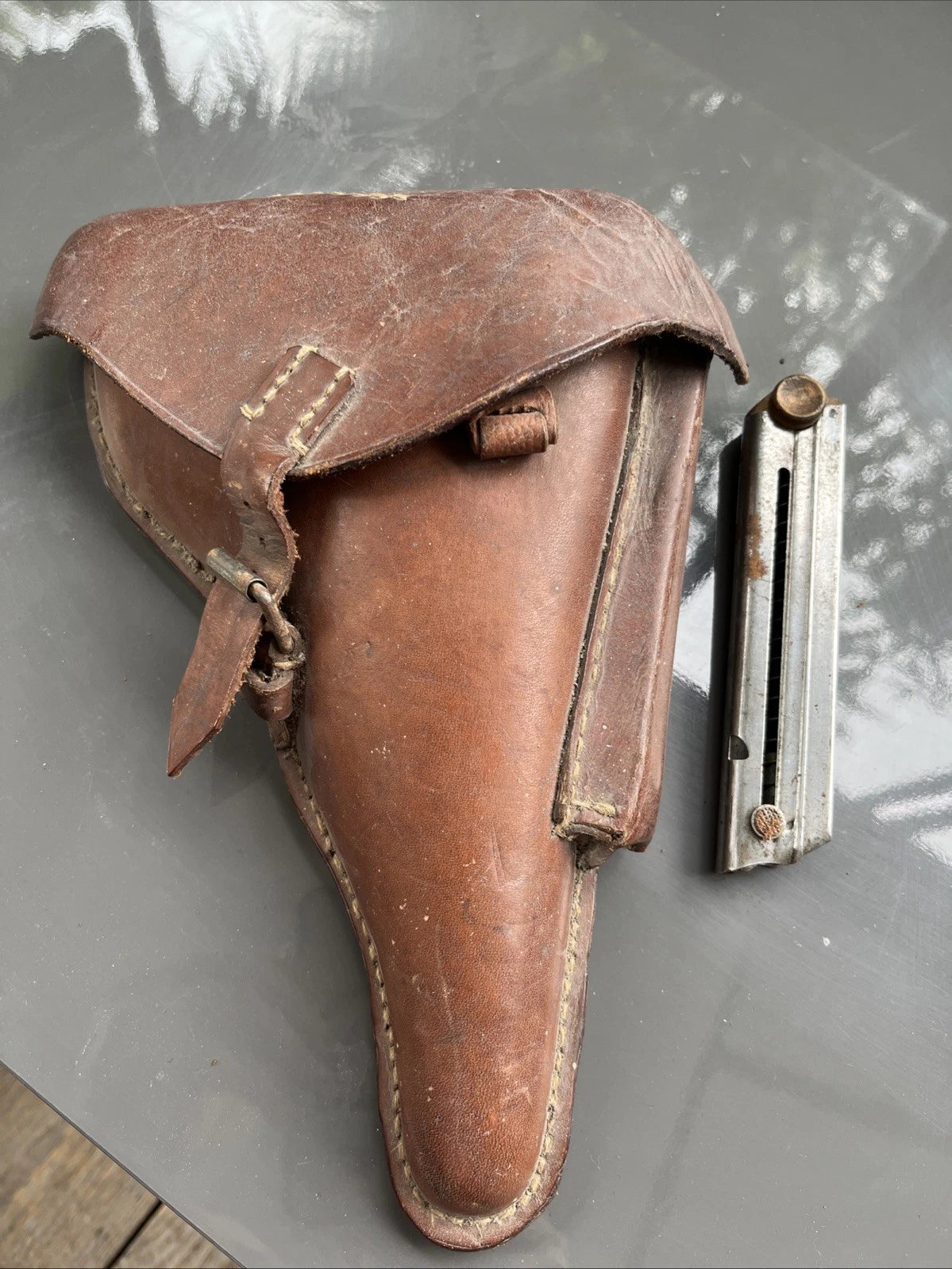 Etui Holster En Cuir Rigide Pour Luger P08 ( P 08 ) Brun Brown Ww2