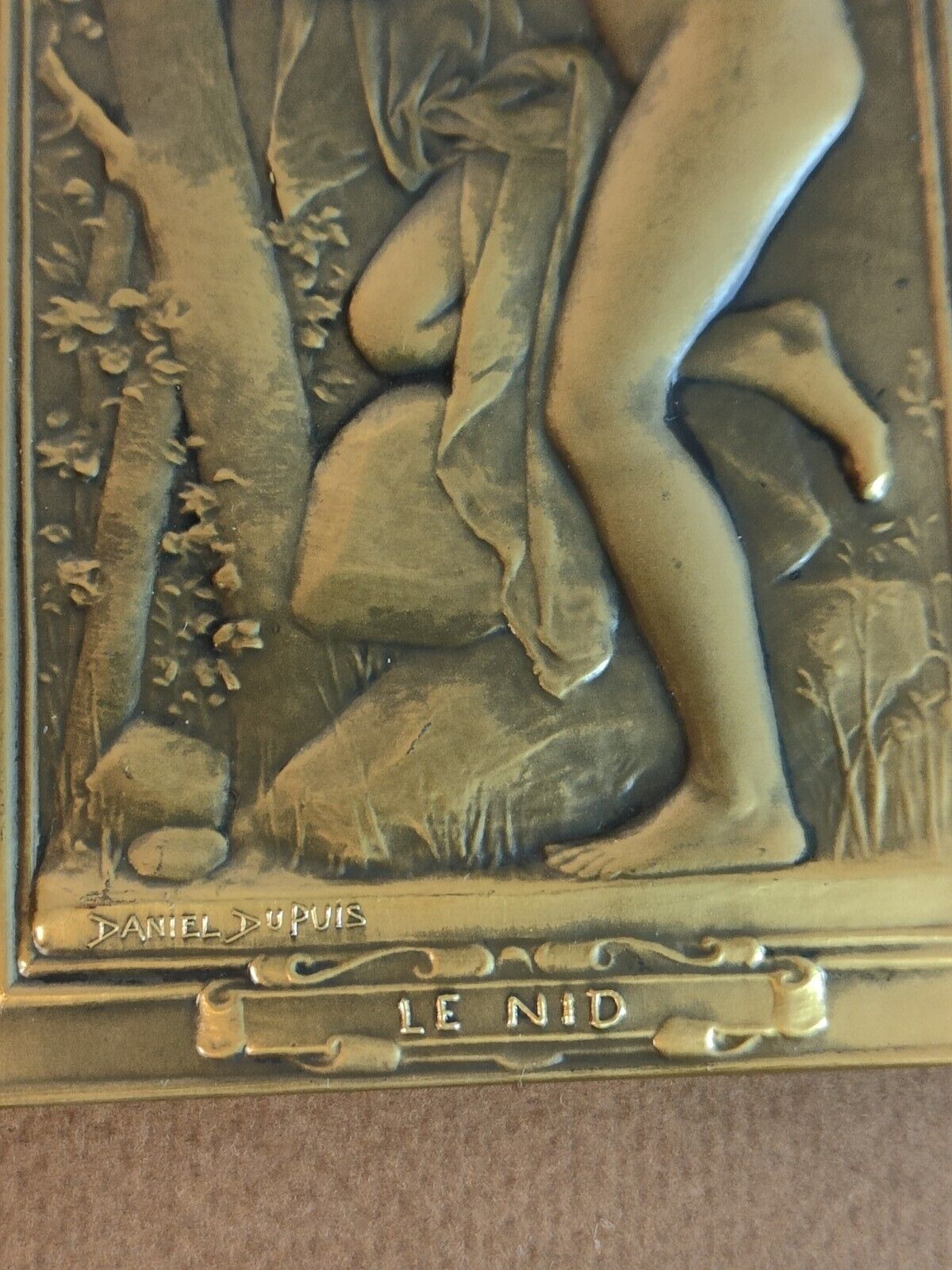 Médaille Bronze Art Nouveau Daniel Dupuis Le Nid Femme Nue