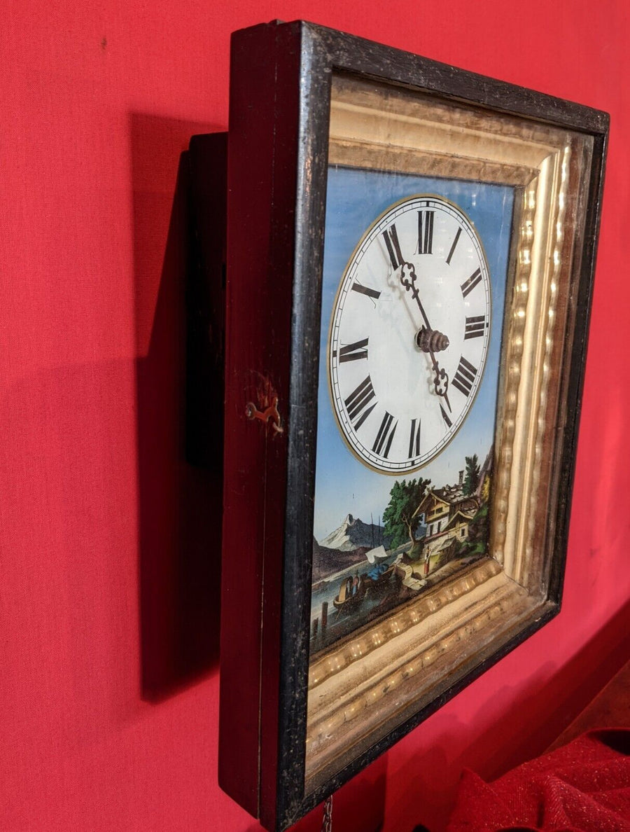 Horloge Forêt noire peinture tableau pendule murale Napoléon III