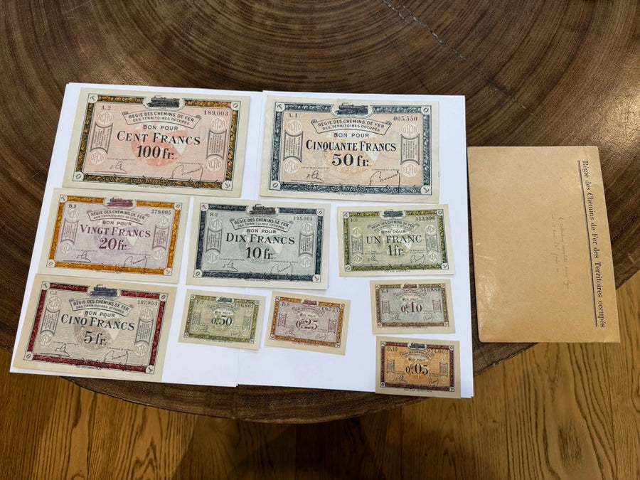 Lot Billets Bon Pour Régie Des Chemin De Fer Des Territoires Occupés Ancien