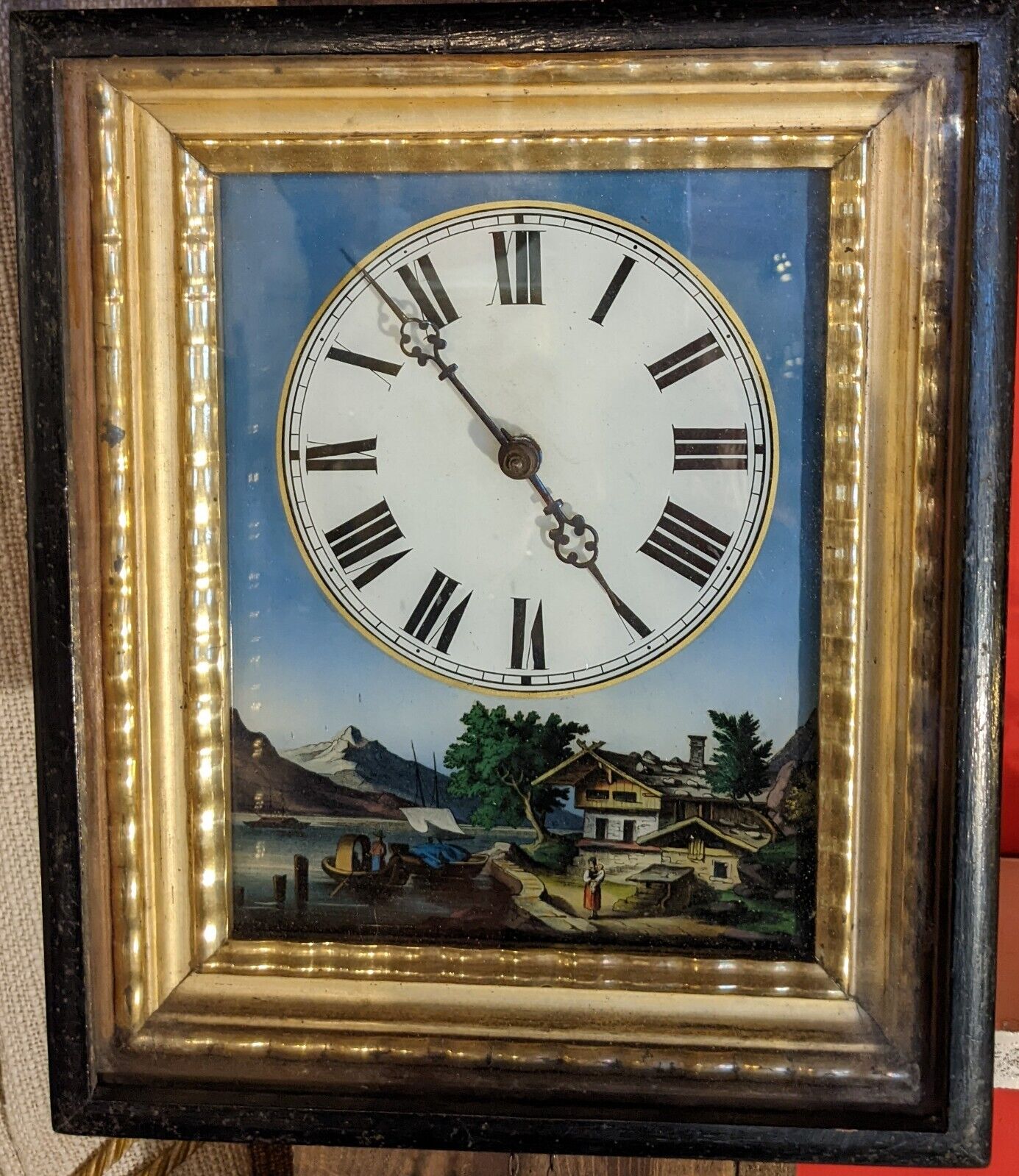 Horloge Forêt noire peinture tableau pendule murale Napoléon III