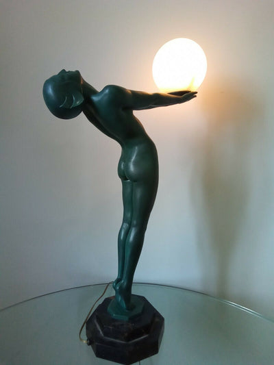 Max Le Verrier Grande Lampe "Clarté" 64 cm Art Déco signés