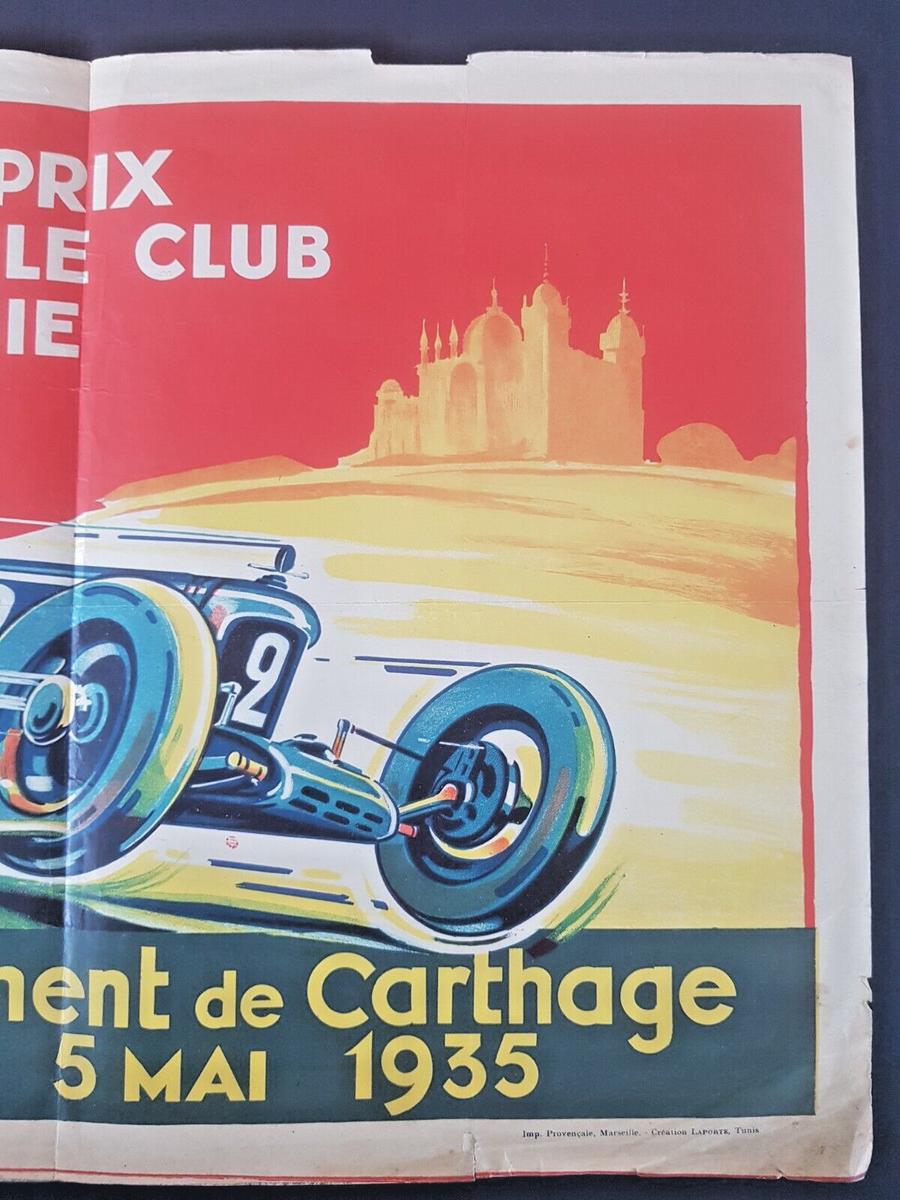 Ancienne affiche, Grand prix de l'automobile club Tunisie, Carthage