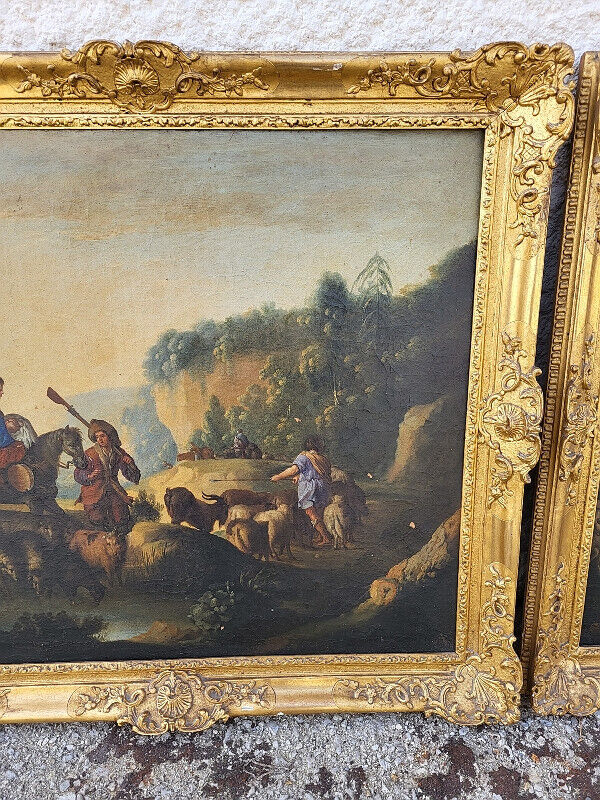 Paire de Tableaux – Peintures du XIXᵉ Siècle – Avec Cadres Dorés
