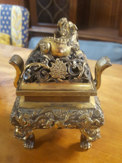 Ancien Brûle Parfum En Bronze Asiatique Chinese Vietnamien