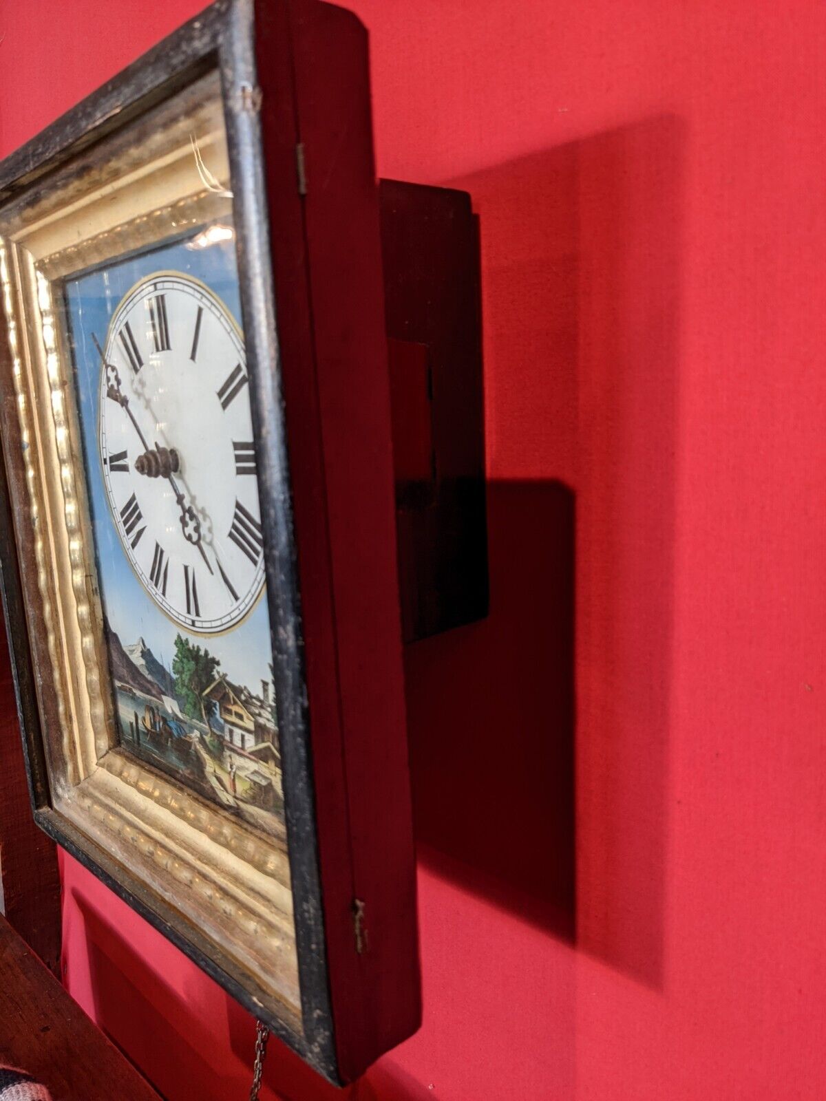 Horloge Forêt noire peinture tableau pendule murale Napoléon III