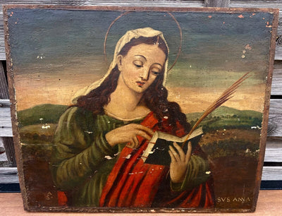 Ancien Tableau Sainte Anna École Veneto Dalmate 1600 Religieux Haute Époque