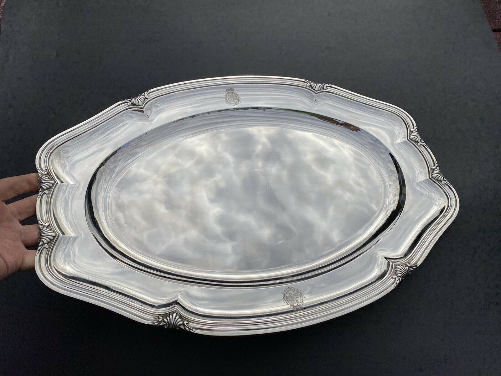 Ancien Grand Plat En Argent Massif Armoirie Royale
