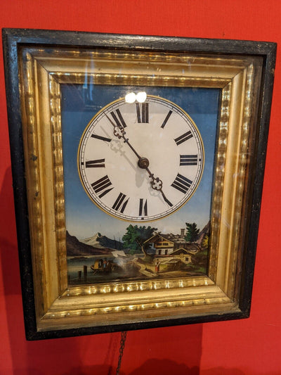 Horloge Forêt noire peinture tableau pendule murale Napoléon III