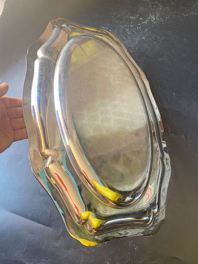 Ancien Grand Plat En Argent Massif Poincon 800