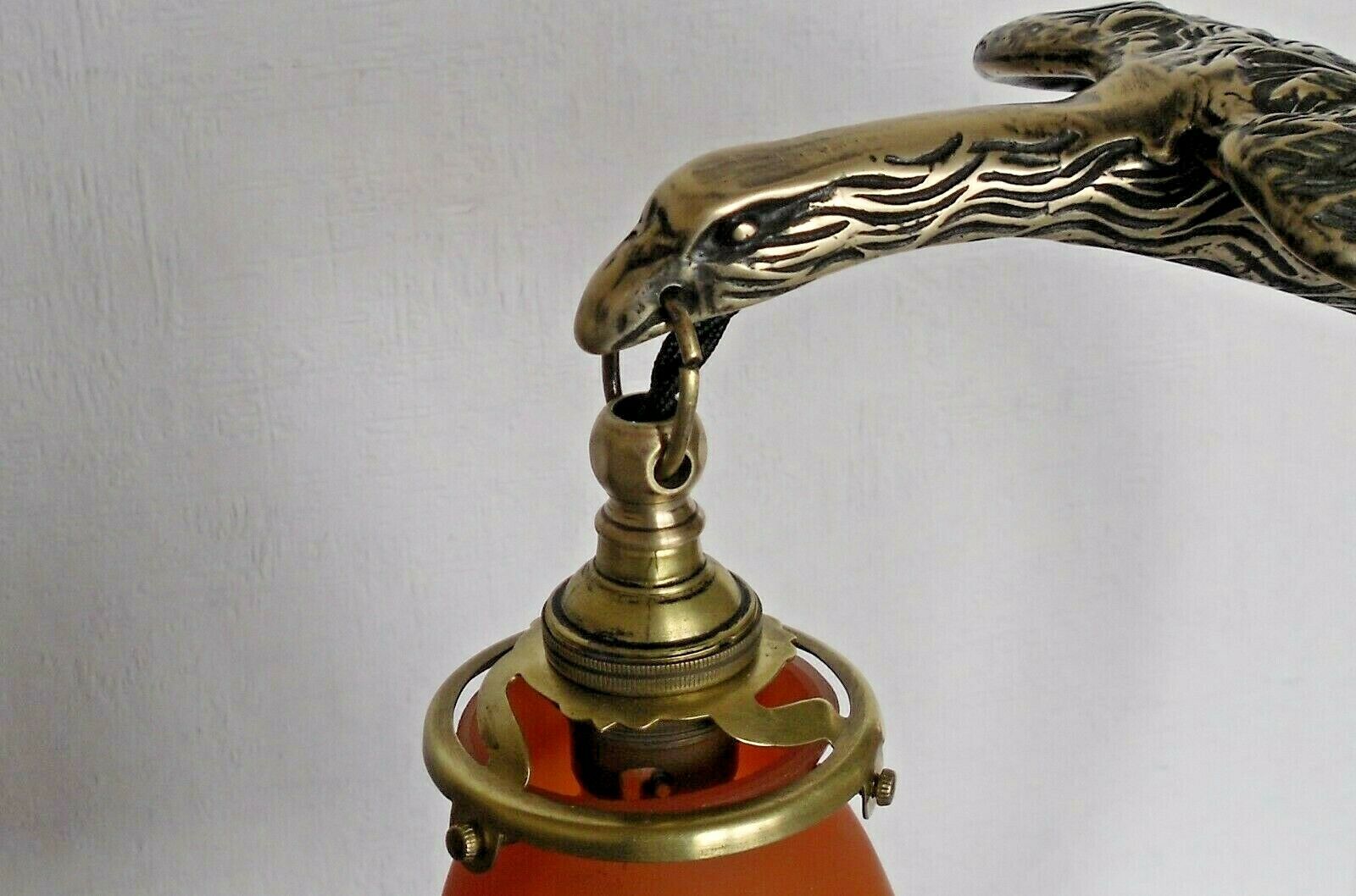 Lampe De Table Art Deco Nouveau Bronze Aigle Tulipe Pâte De Verre