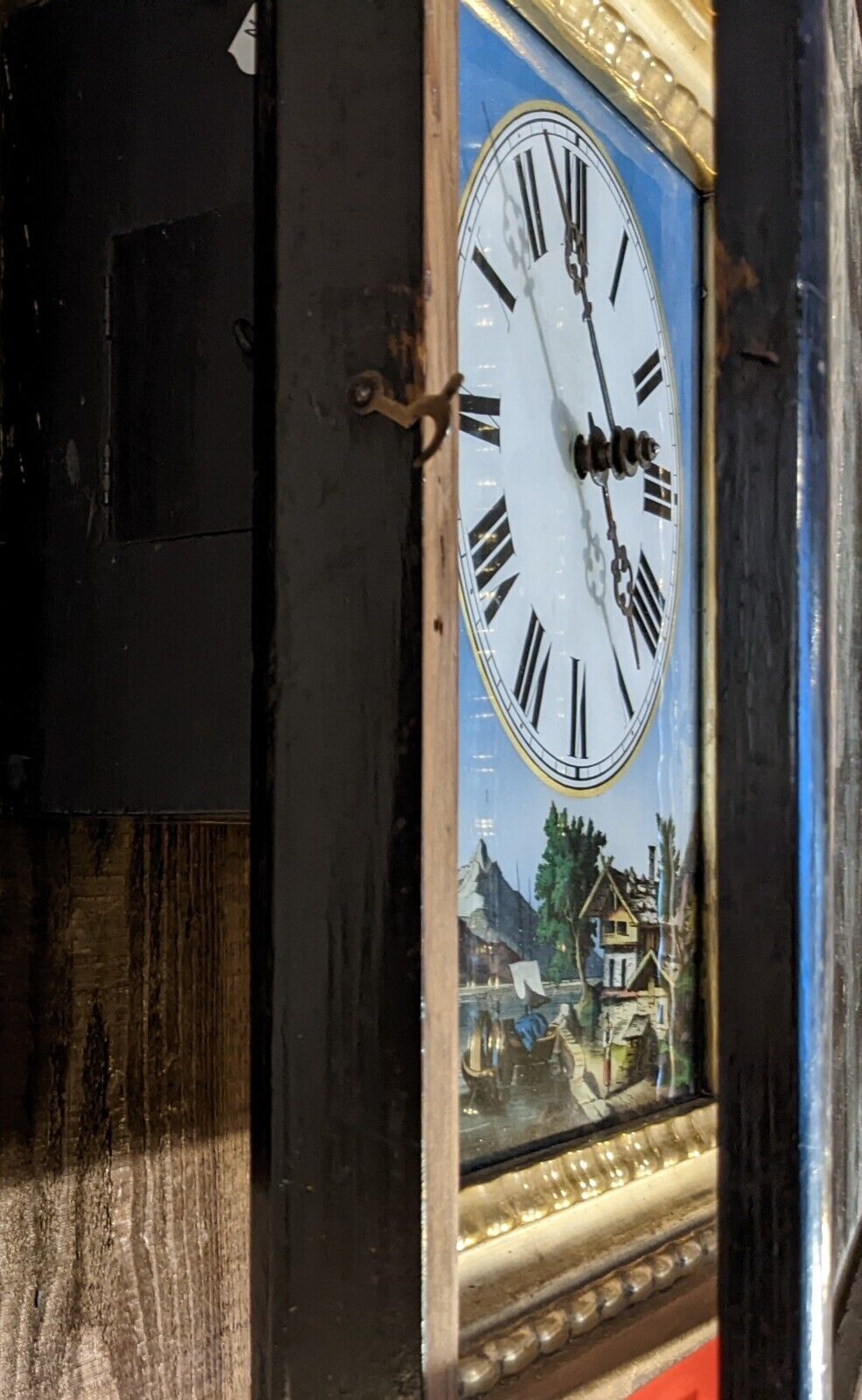 Horloge Forêt noire peinture tableau pendule murale Napoléon III