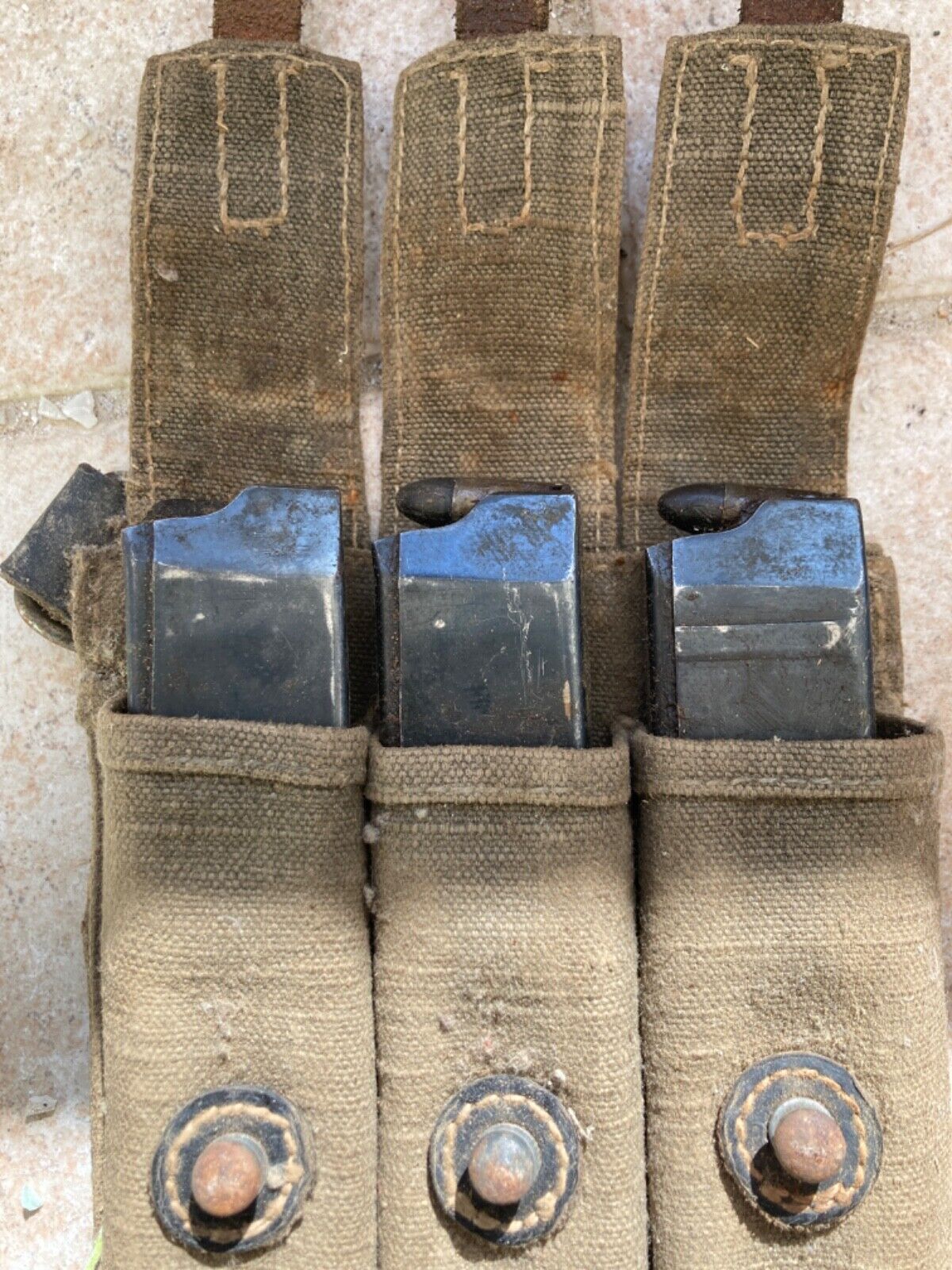 Authentique Étui Porte-Chargeurs Chargeurs Allemand Mp.38u.40 Toile Kaki Ww2