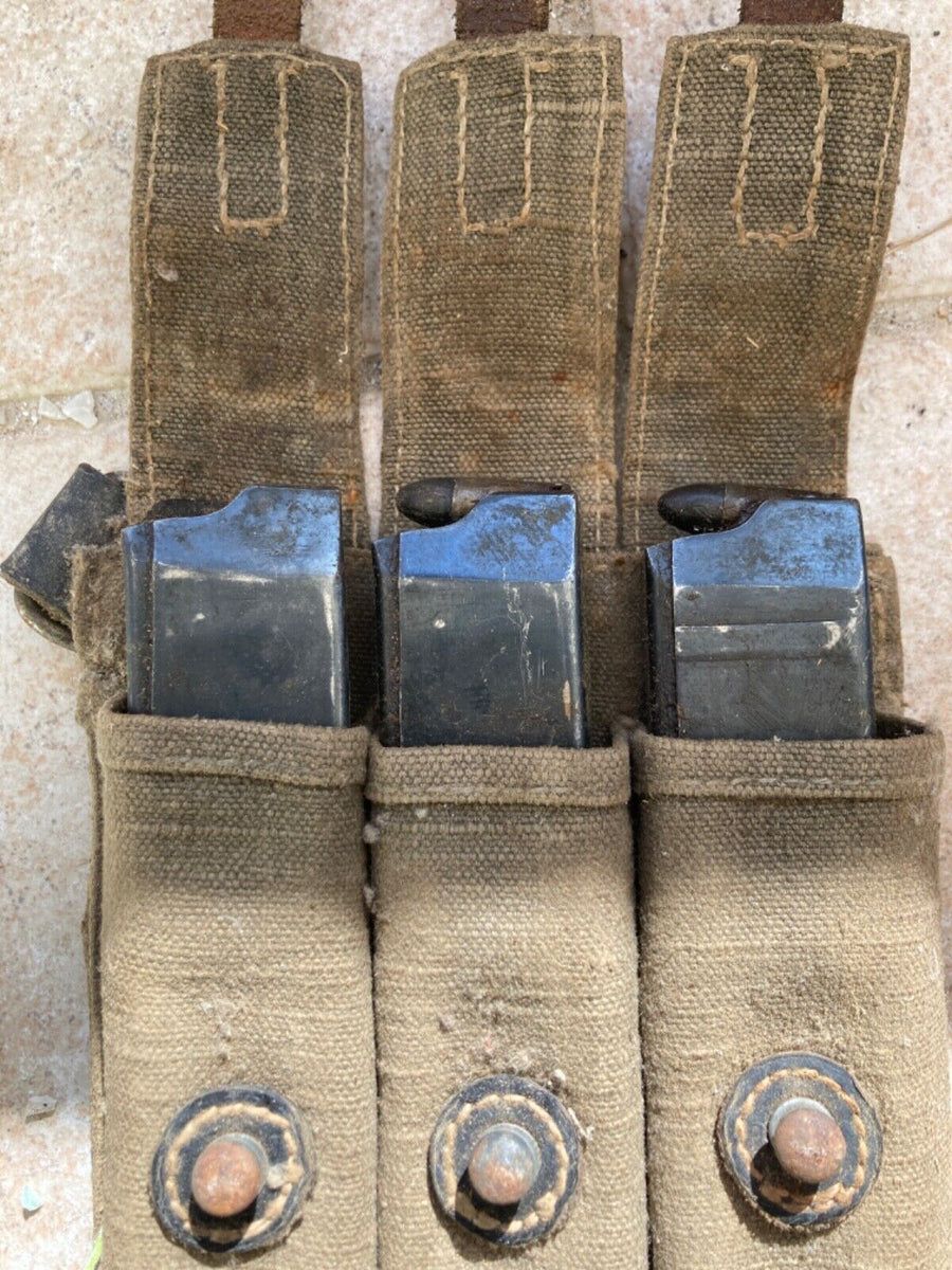 Authentique Étui Porte-Chargeurs Chargeurs Allemand Mp.38u.40 Toile Kaki Ww2