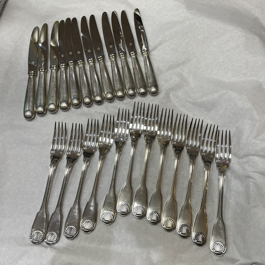 Christofle Argent Massif Lot De 12 Couteaux Et 12 Fourchettes