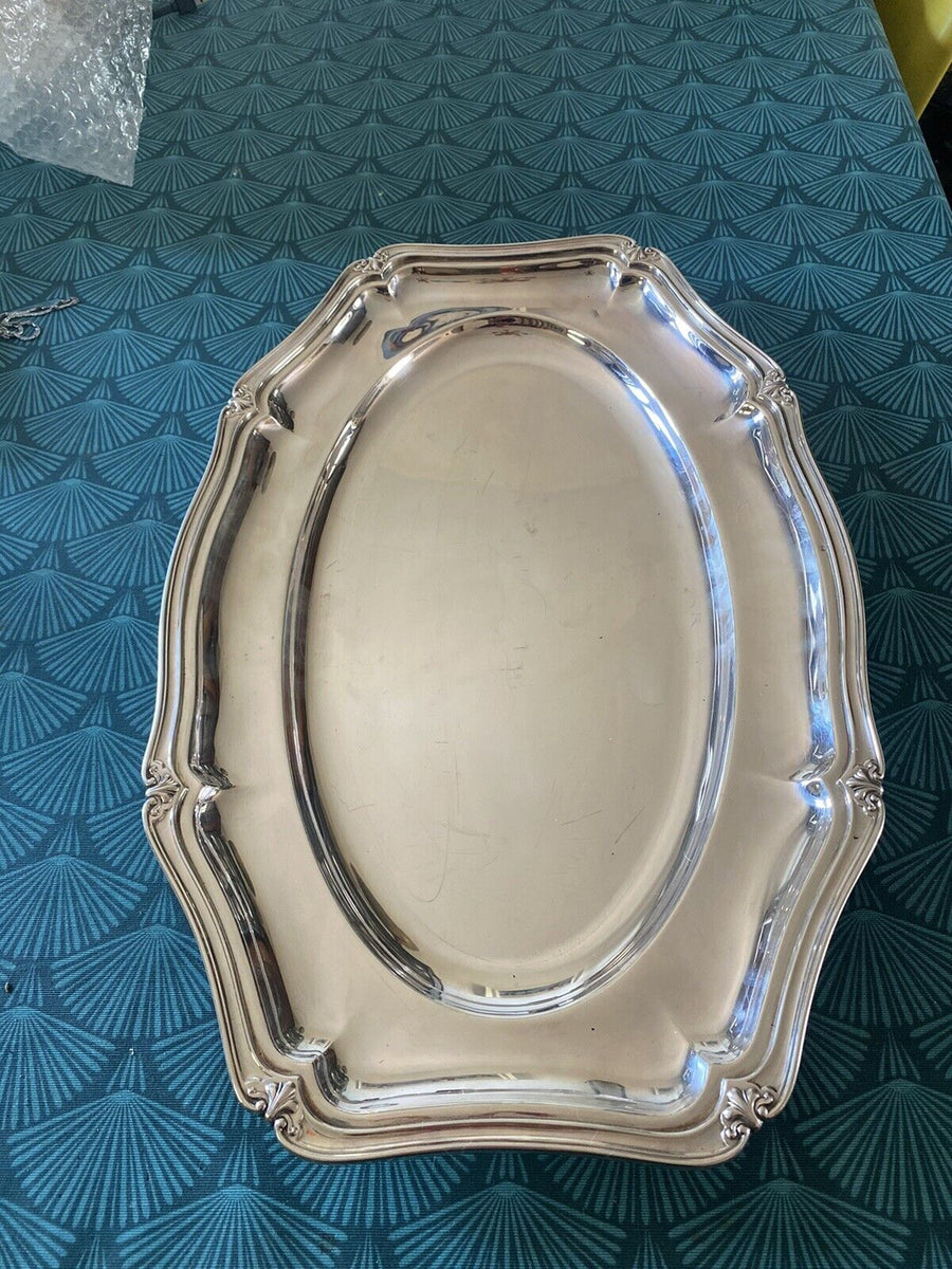 Ancien Grand Plat En Argent Massif Poincon 800