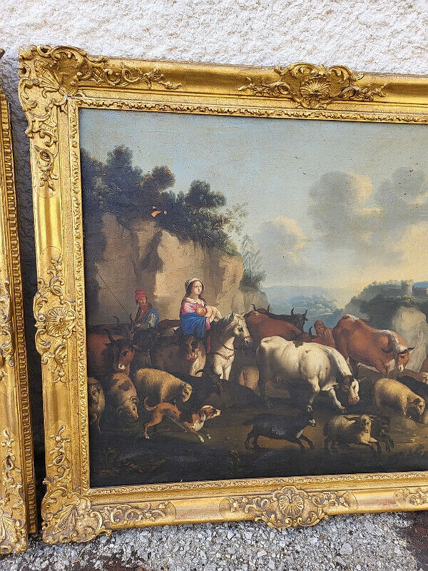 Paire de Tableaux – Peintures du XIXᵉ Siècle – Avec Cadres Dorés