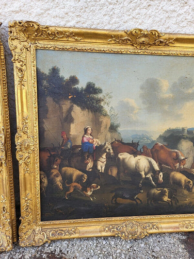 Paire de Tableaux – Peintures du XIXᵉ Siècle – Avec Cadres Dorés