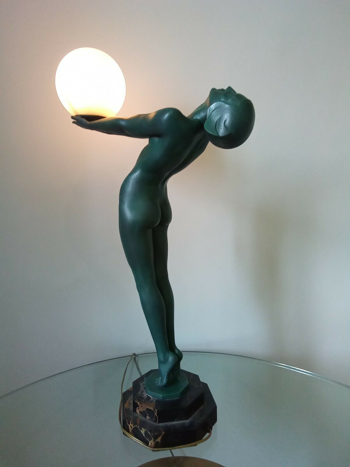 Max Le Verrier Grande Lampe "Clarté" 64 cm Art Déco signés