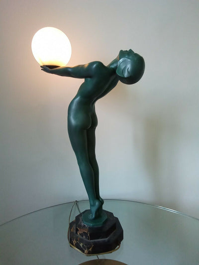 Max Le Verrier Grande Lampe "Clarté" 64 cm Art Déco signés