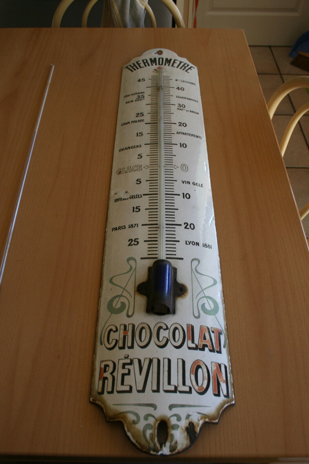 Ancienne Plaque émaillée Publicitaire Thermométre CHOCOLAT REVILLON