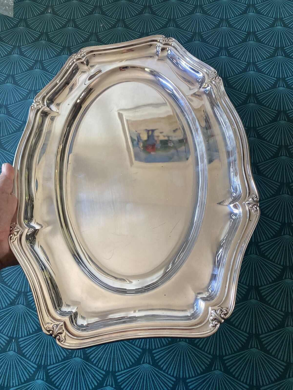 Ancien Grand Plat En Argent Massif Poincon 800