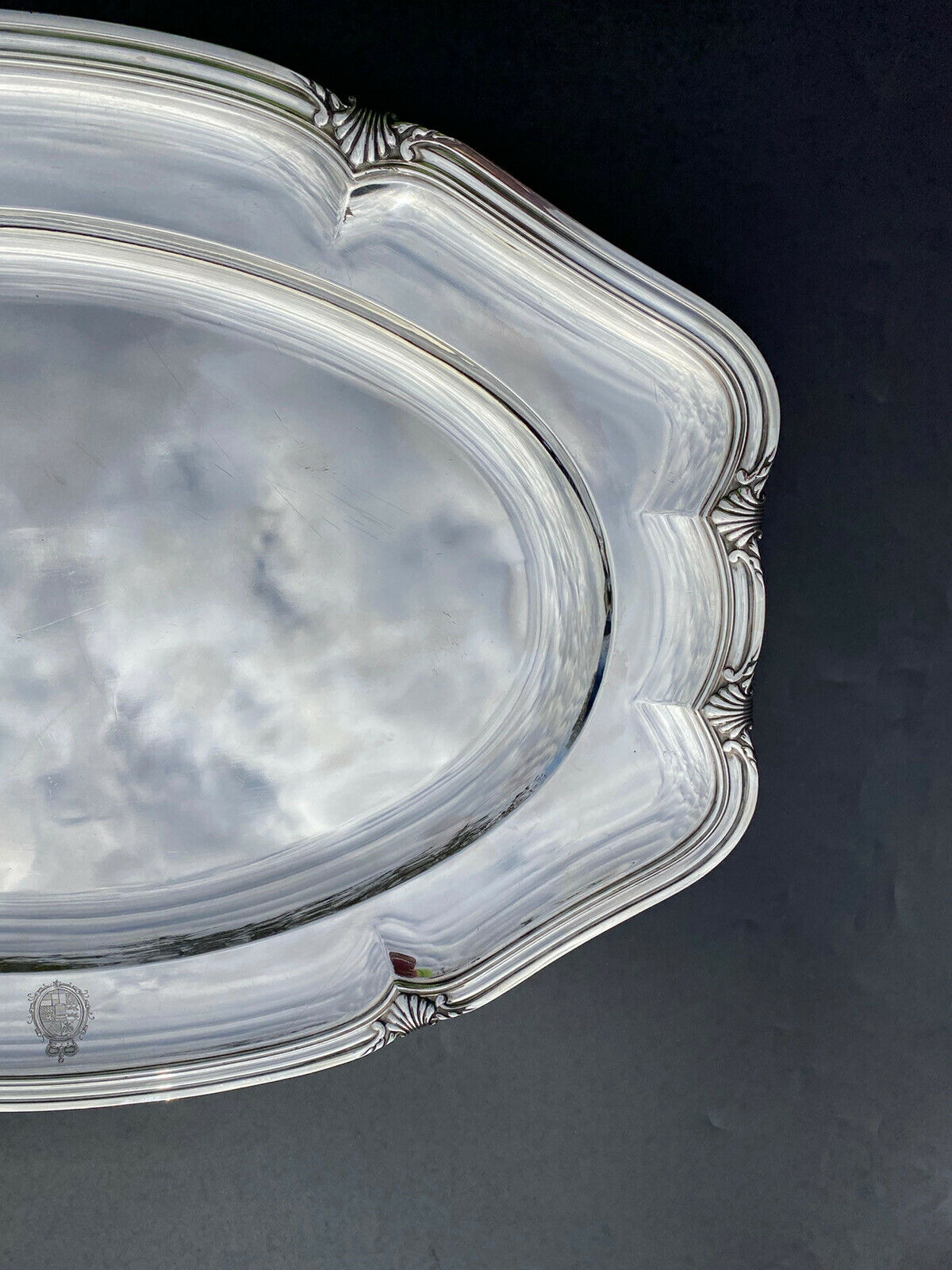 Ancien Grand Plat En Argent Massif Armoirie Royale
