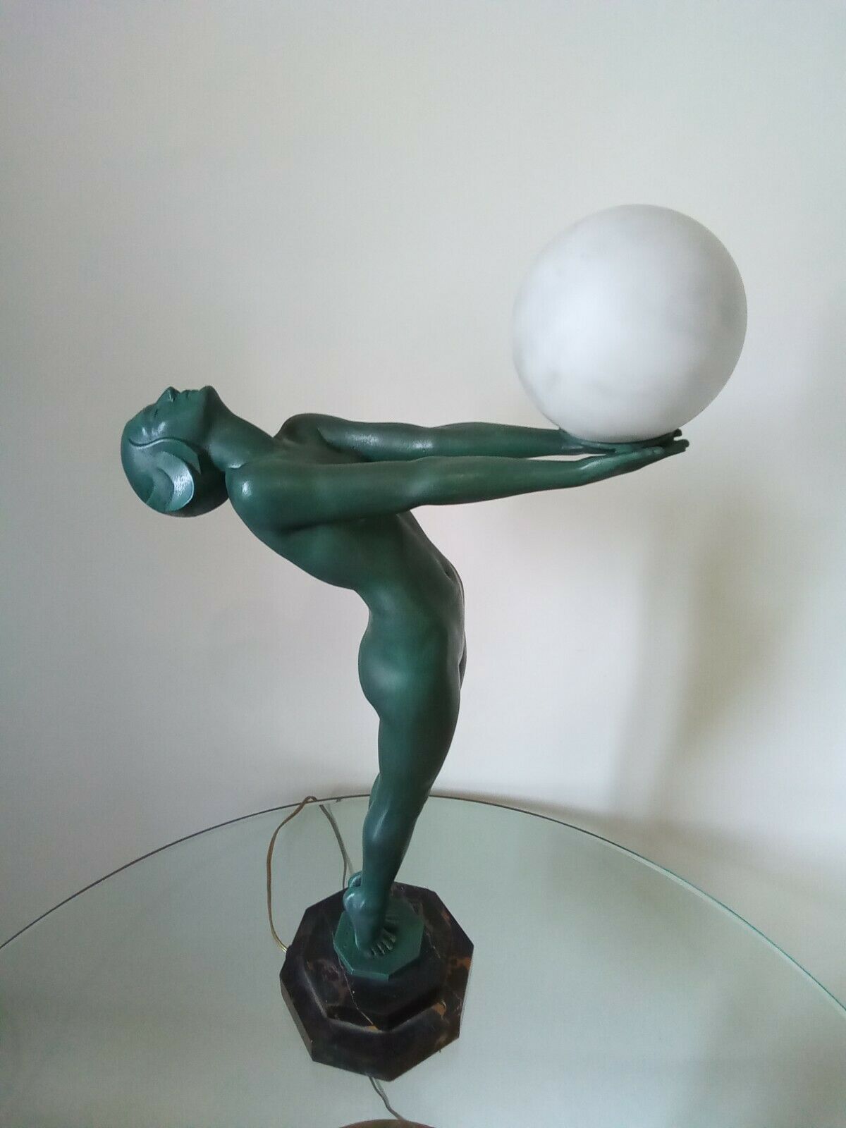 Max Le Verrier Grande Lampe "Clarté" 64 cm Art Déco signés