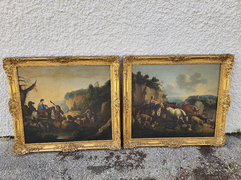 Paire de Tableaux – Peintures du XIXᵉ Siècle – Avec Cadres Dorés