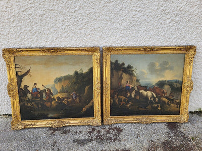Paire de Tableaux – Peintures du XIXᵉ Siècle – Avec Cadres Dorés