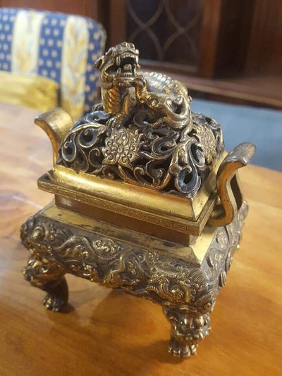 Ancien Brûle Parfum En Bronze Asiatique Chinese Vietnamien