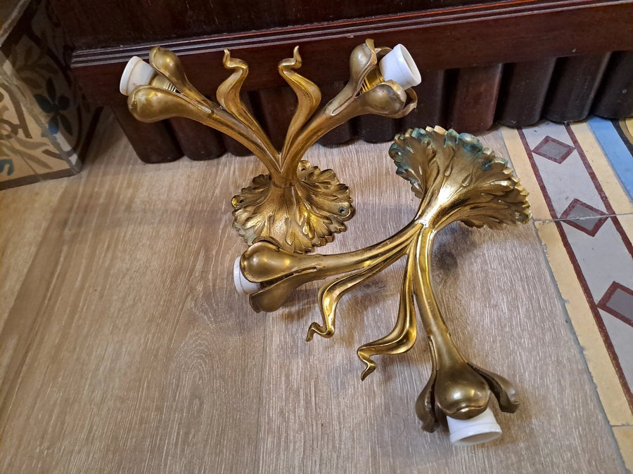 Paire D'Appliques ou Plafonniers En Bronze Art Nouveau