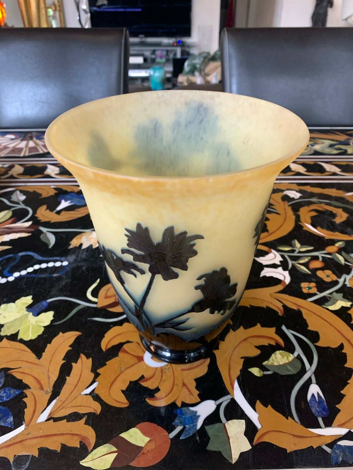 Grand Vase Par André Delatte, Nancy. 'chrysanthèmes' Vers 1920