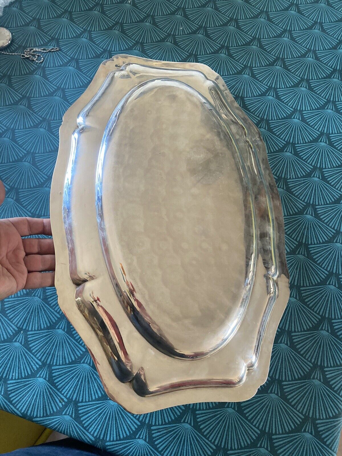 Ancien Grand Plat En Argent Massif Poincon 800