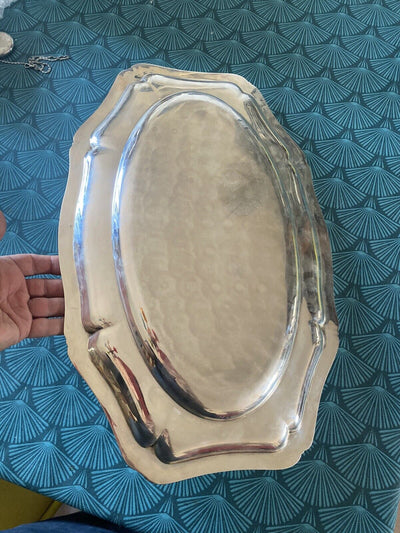 Ancien Grand Plat En Argent Massif Poincon 800