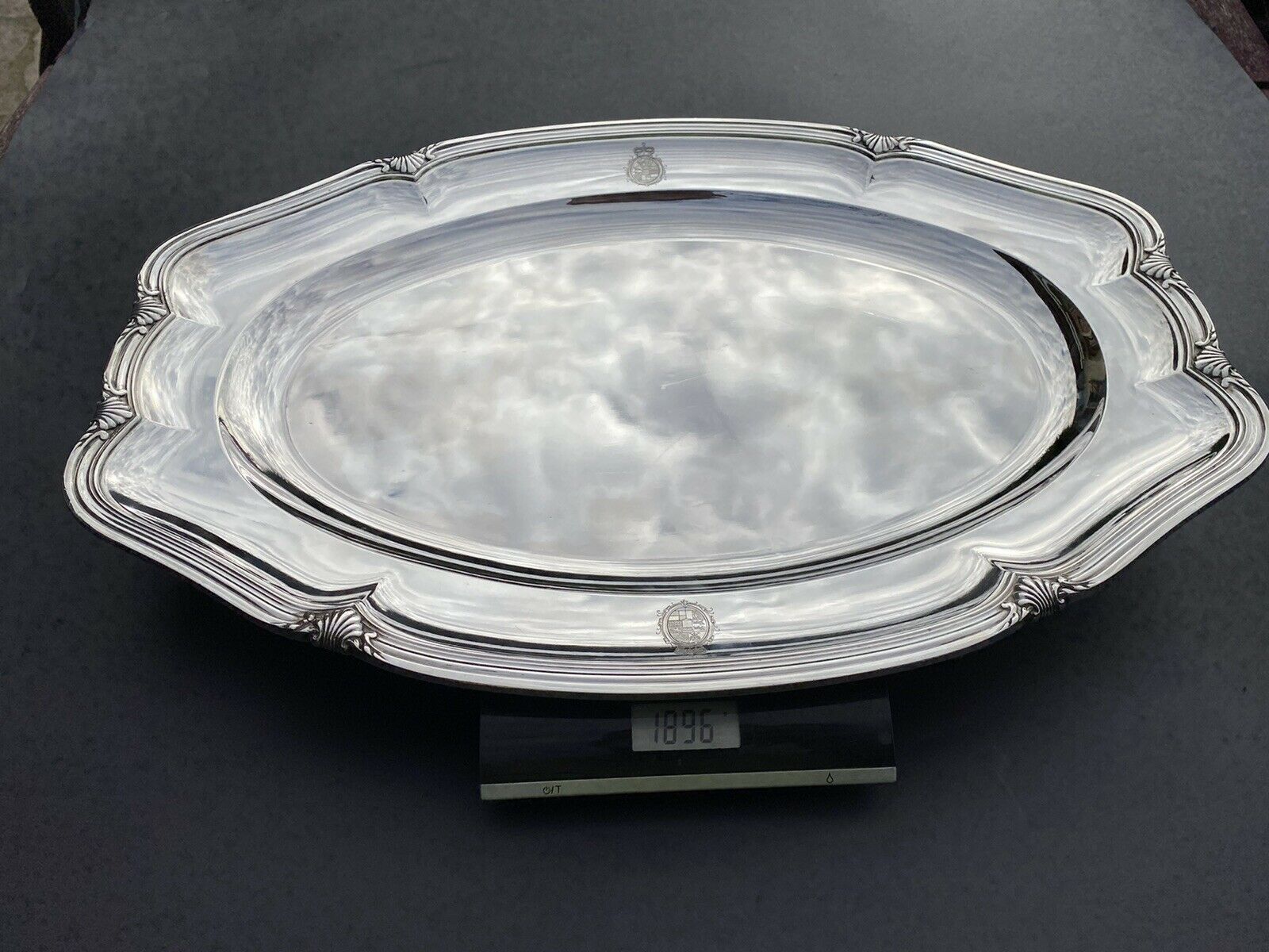 Ancien Grand Plat En Argent Massif Armoirie Royale