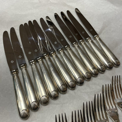 Christofle Argent Massif Lot De 12 Couteaux Et 12 Fourchettes