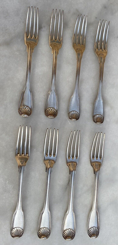 Lot de 8 Fourchettes Coquille Blason Abeille anciens Argent Fermier