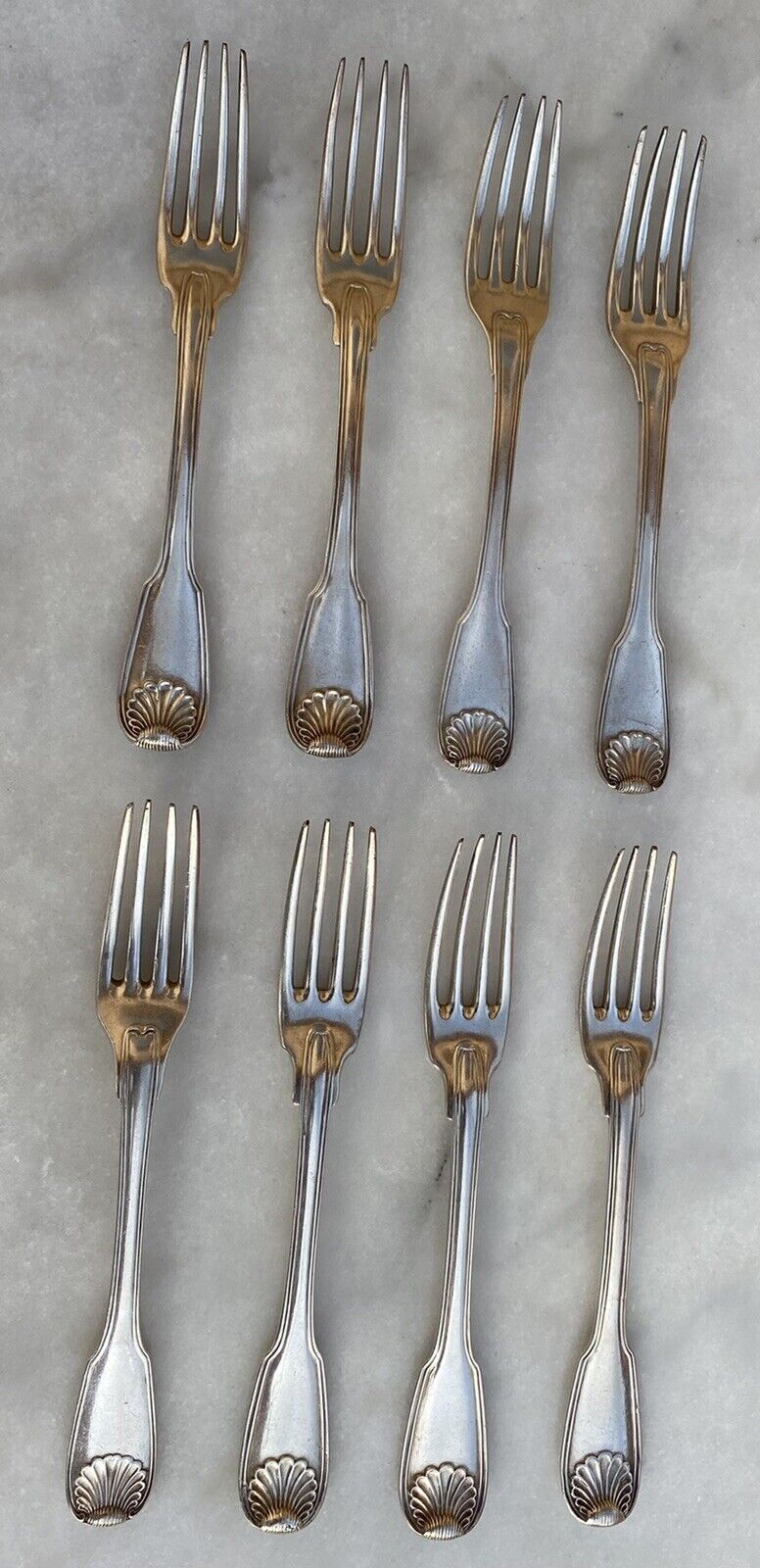 Lot de 8 Fourchettes Coquille Blason Abeille anciens Argent Fermier
