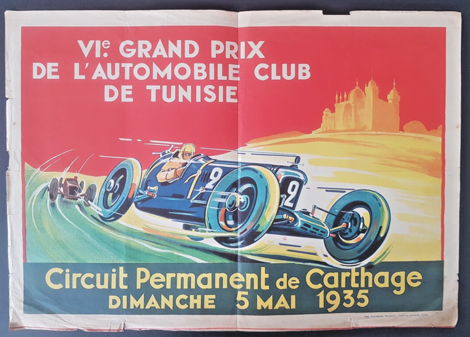 Ancienne affiche, Grand prix de l'automobile club Tunisie, Carthage