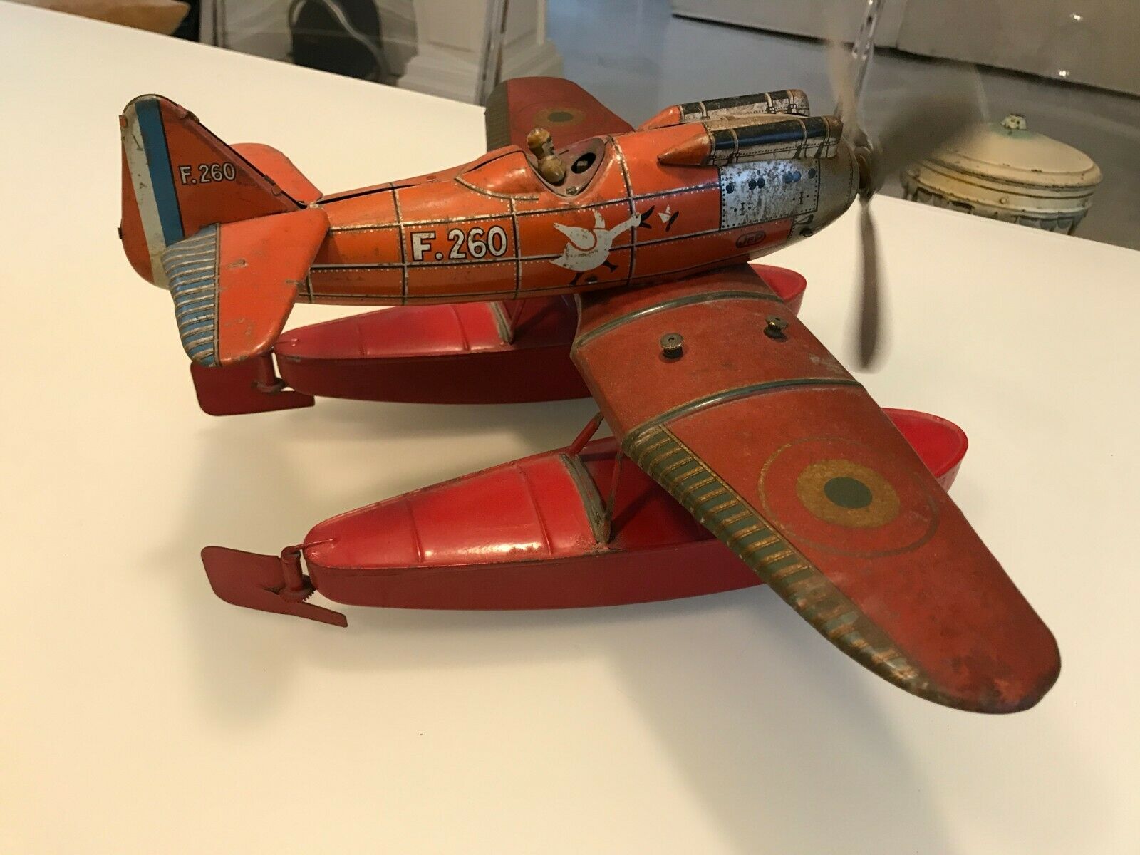 Jouet Ancien Mecanique  Tole Hydravion Jep F260